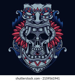 tiki skull ornament vector illustration