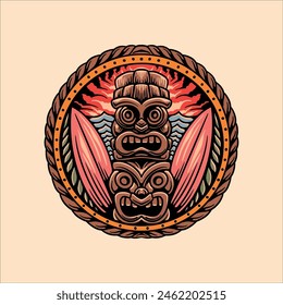 tiki surfing illustration vector design