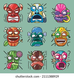 Tiki totems mood colored set.