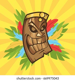 Tiki tribal mask. Tiki bar banner. Vector illustration. Hawaiian element