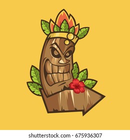 Tiki tribal mask. Tiki bar banner. Vector illustration. Hawaiian element