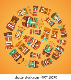 Tiki Tribal Mask : Hawaiian Elements : Vector Illustration 