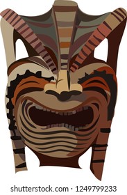 Tiki tribal wooden, color mask. Hawaiian, Polynesian idols, deities. Vector illustration.