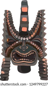 Tiki tribal wooden, colored masks. Hawaiian idols, deities. Vector illustration.