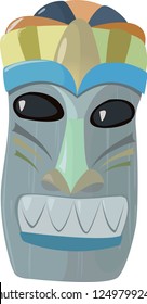 Tiki tribal wooden, colored masks. Hawaiian idols, deities. Vector illustration.