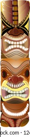 Tiki tribal wooden, colored statuette. Hawaiian idols, deities. Vector illustration.