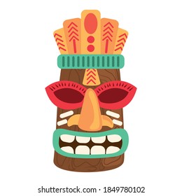 tiki tribal wooden mask decoration isolated on white background vector illustration