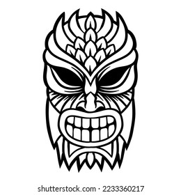 Tiki tribal wooden mask - vector illustration - Out line
