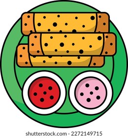 Tikoy or Cheese Sticks Concept, Rellenong Hipon vector outline color icon design, Asian Cuisine symbol, Famous Dish Sign, Street Food stock illustration