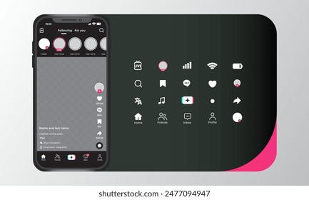 Tiktok App Interface Template Set With Smartphone