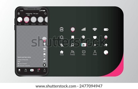 Tiktok App Interface Template Set With Smartphone