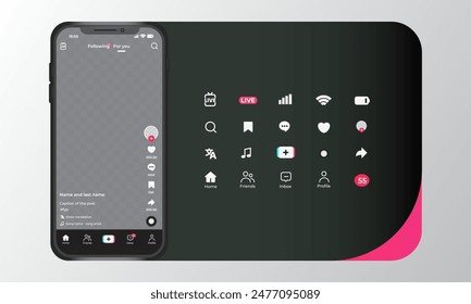 Conjunto de Plantilla de interfaz Tiktok con teléfono inteligente