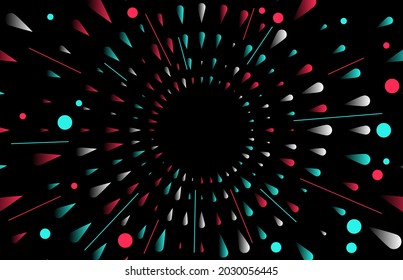 TikTok Service, Tiktok Party Background, TikTok Social Media. Abstract Bright Background Vector Illustration. Blue Red Vector Black Background. Music Party Design