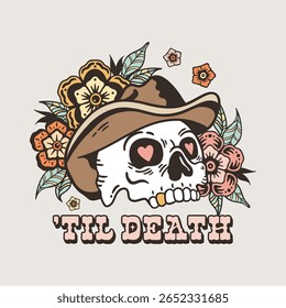 Até a morte Cowboy Caveira Floral Chapéu Art