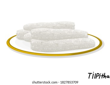 Til Pitha indian Sweet Dish Food Vector