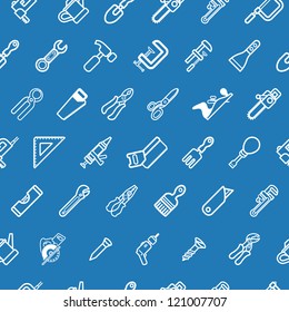A tilable seamless tools background texture with lots of drawings of different tools