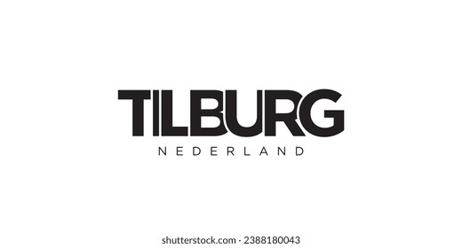 Tilburg in the Netherlands emblem for print and web. Design features geometric style, vector illustration with bold typography in modern font. Graphic slogan lettering isolated on white background.