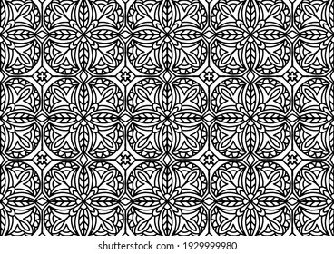 tile with abstract flowers in folk style drawn on a white background for coloring, vector, tile, coloring, book