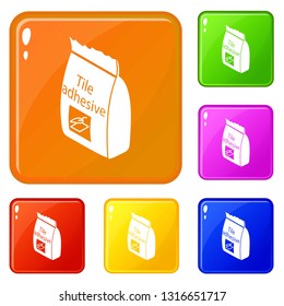 Tile adhesive icons set collection vector 6 color isolated on white background