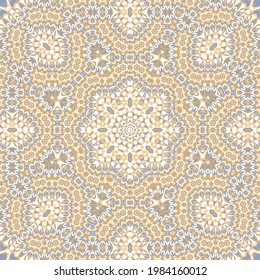 Die Azulejos-Mosaik ist nahtlos, die orientalischen ethnischen Fliesen, die Mandalenmuster des Stammes, die portugiesischen Fliesen verzieren. Azulejos aus Keramik, nahtlos. Schönes farbiges Muster. Portugiesischer Stil.