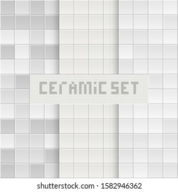 Tile background. Abstract block pattern. Brick texture. Square tiles. White, grey colors. Flat gray background.