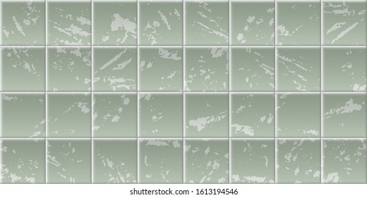 Tile background. Abstract block pattern. Brick texture. Square tiles. Green, grey colors. Flat gray background.