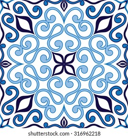  Fondo de mosaico, azul, blanco, árabe, patrón majólica.