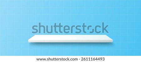Tile bathroom wall with shelt and shadow. Abstract 3d vector illustration of bath, kitchen interior or pool with product stage display. Realistic interior mockup.