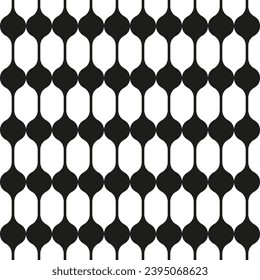 Tile Black and White Seamless Pattern with Rounded Smooth Shapes. Modern Geometric Ornament. Vector Illustration.