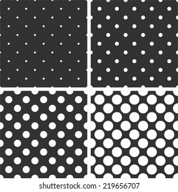Tile black and white vector pattern or seamless background set with polka dots