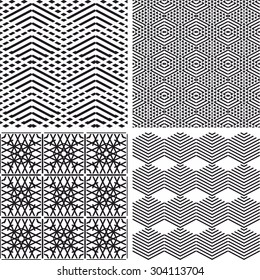 Tile black and white vector pattern set or nordic background collection