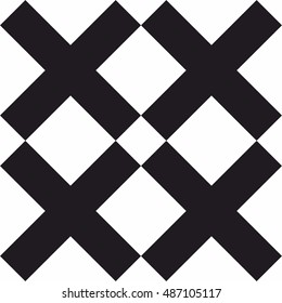 Tile black and white x cross vector pattern or background