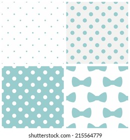 Tile blue, grey and white pattern set with polka dots and bows
