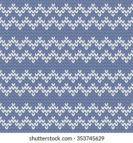 Tile blue and white knitting vector pattern or winter background