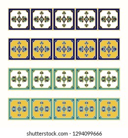 Tile border pattern vector seamless. Floor ceramic ornament texture. Portuguese azulejos, sicily italian majolica, mexican talavera, spanish, moroccan arabesque motifs.