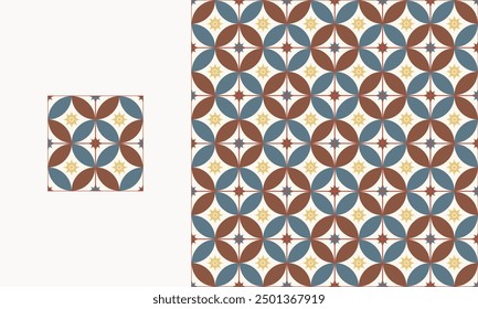 Azulejo de cerámica de forma abstracta retro en la ilustración geométrica de estilo de patrón sin fisuras.