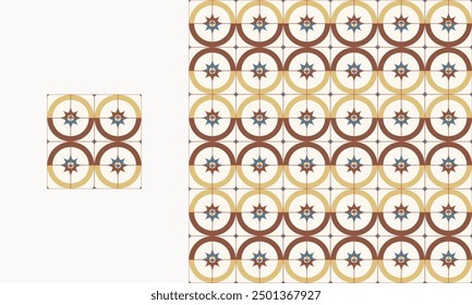 Azulejo de cerámica de forma abstracta retro en la ilustración geométrica de estilo de patrón sin fisuras.