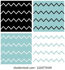 Tile chevron vector pattern set with sailor blue, black and white zig zag background