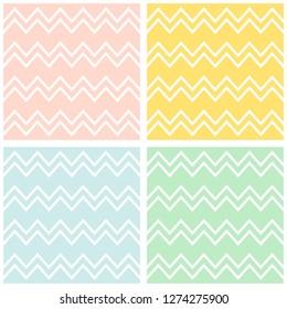 Tile chevron vector pattern set with pastel zig zag background