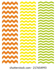 Tile chevron vector pattern set with green, yellow and red zig zag on white background