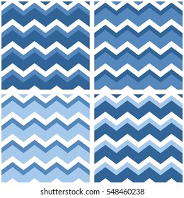 Tile chevron vector pattern set with pastel blue and white zig zag background