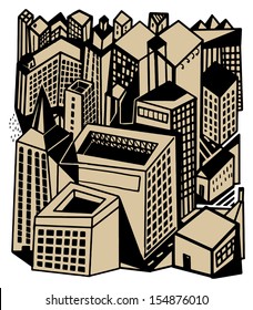 tile city view with buildings