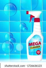 Tile Limpiar plantilla de botellas para anuncios o fondo de revista. Iilustración vectorial 3D realista. EPS10