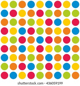 Tile colorful polka dots vector pattern on white background