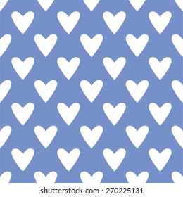 Tile cute pattern with hand drawn white hearts on blue background