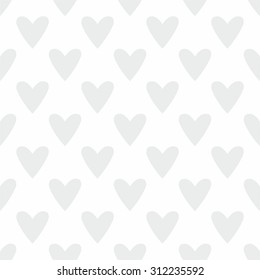 Tile cute vector pattern with grey hearts on white background