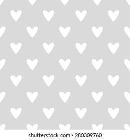 Tile cute vector pattern with hand drawn white hearts on grey background