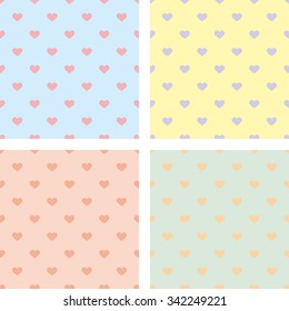 Tile cute vector pattern set with hearts on pastel background