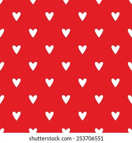 Tile cute vector pattern with white hearts on red background