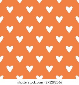 Tile cute vector pattern with white hearts on orange background